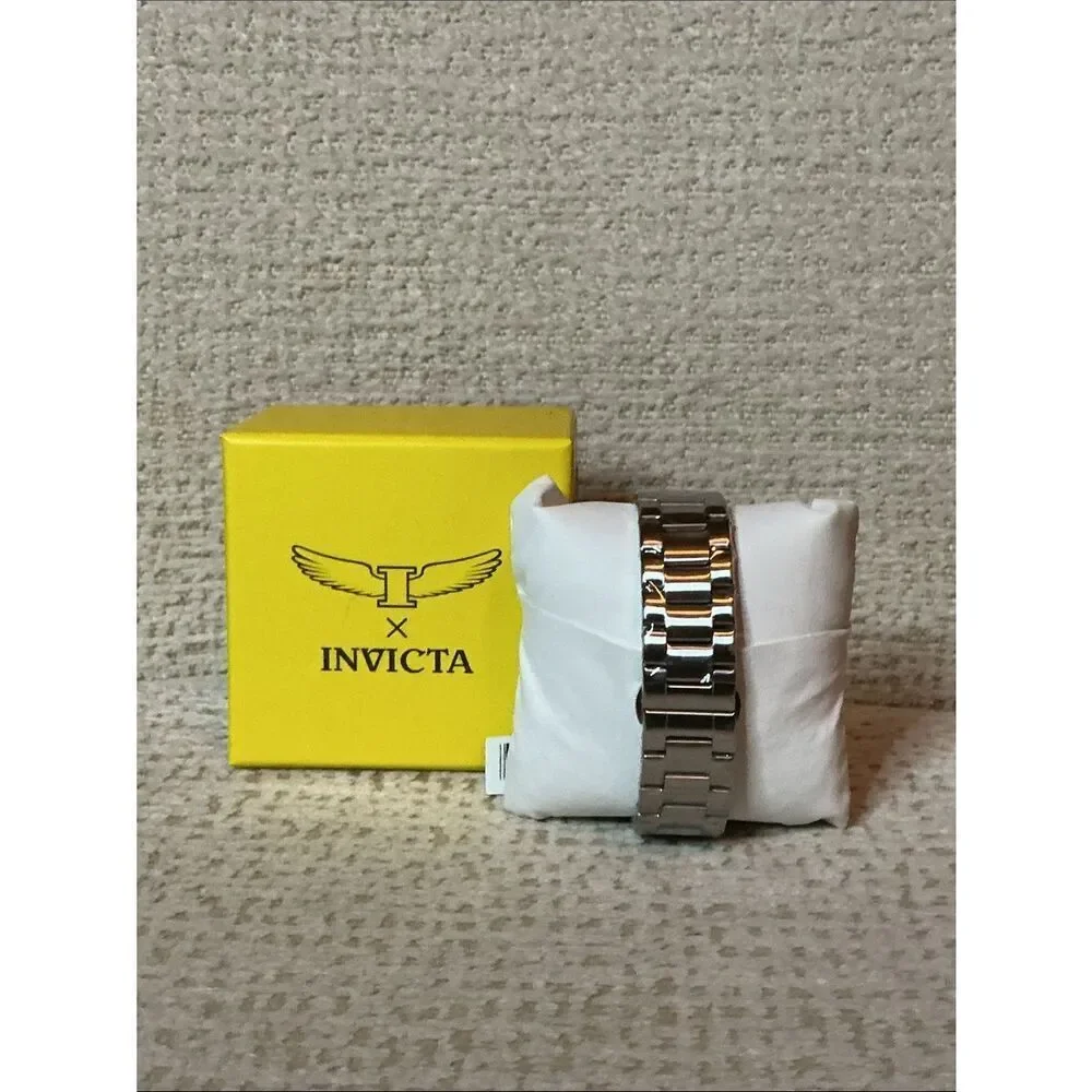 Invicta Silver Stainless Steel Watch with Yellow Accents